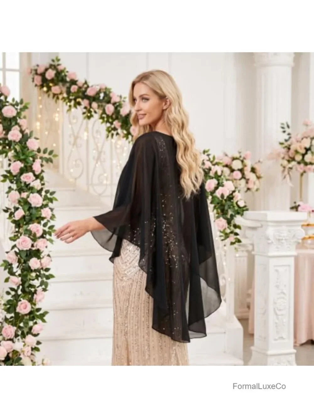 Sheer Chiffon Capelet Wedding Cover Up Women's Shawl Wrap Evening Dress